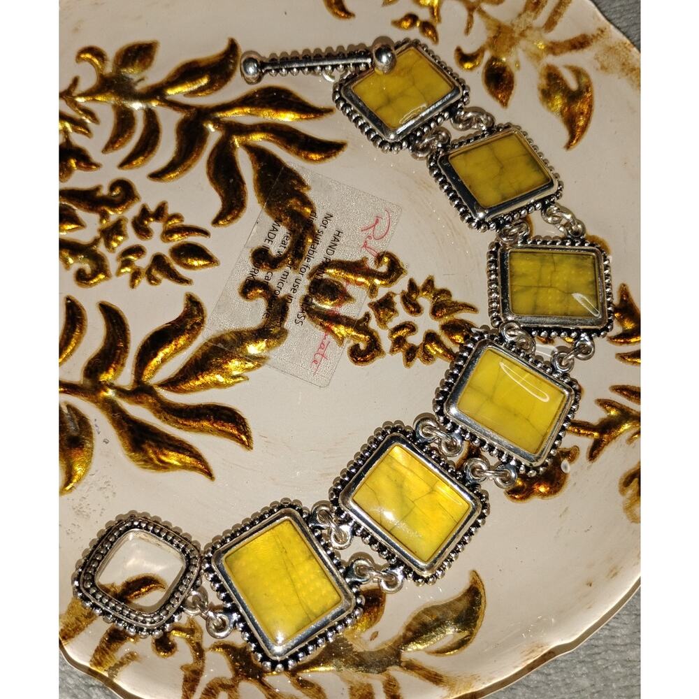 Premier Designs Reversible Square Panel Link Toggle Silver Tone Bracelet